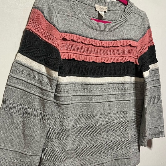 LOFT Scalloped Striped Sweater, Grey and Pink, Size Small - Picture 3 of 9
